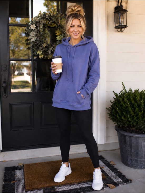 Zenana Outfitters Tops - Zenana Outfitters L Lavender Blue Drawstring Hoodie A19